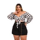 Conjunto Plus Size Xadrez Cropped Manga e Short C Cinto 0483