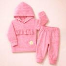 Conjunto Plush Bebê Menina com Babadinho e Capuz Toque Macio