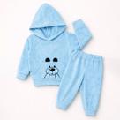 Conjunto Plush Bebê Menino Capuz Cachorrinho Toque Macio Cor:azulTamanho:P