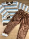 Conjunto Plush Listrado Masculino Azul com Marrom