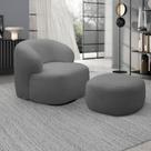 Conjunto Poltrona Base Giratória e Puff Decorativo Charlote Sala de Estar Bouclê Grafite G88 - Gran Belo Conjunto Poltrona Base Giratória e Puff Decorativo Charlote Sala de Estar Bouclê Grafite G88 - Gran Belo