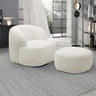 Conjunto Poltrona Base Giratória e Puff Decorativo Charlote Sala de Estar Bouclê Off White G88 - Gran Belo Conjunto Poltrona Base Giratória e Puff Decorativo Charlote Sala de Estar Bouclê Off White G88 - Gran Belo