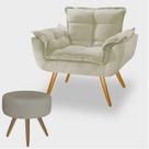 Conjunto Poltrona Decorativa Opala e Puff Redondo Pés Palito Suede Bege DecorArt Conjunto Poltrona Decorativa Opala e Puff Redondo Pés Palito Suede Bege DecorArt