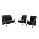 Conjunto Poltrona Decorativa Sevilha Braço Alumínio kit 3 peças Confortável Sala material sintético Preto