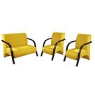 Conjunto poltrona decorativa sevilha braço madeira kit 3 peças confortável sala suede amarelo Conjunto poltrona decorativa sevilha braço madeira kit 3 peças confortável sala suede amarelo