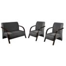 Conjunto Poltrona Decorativa Sevilha Braço Madeira kit 3 peças Confortável Sala Suede Grafite