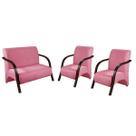 Conjunto Poltrona Decorativa Sevilha Braço Madeira kit 3 peças Confortável Sala Suede Rosa Conjunto Poltrona Decorativa Sevilha Braço Madeira kit 3 peças Confortável Sala Suede Rosa