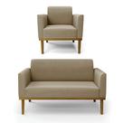 Conjunto Poltrona e Namoradeira Decorativa Isabella Pés Fixo em Madeira Castanho Suede Nude G19 - Gran Belo Conjunto Poltrona e Namoradeira Decorativa Isabella Pés Fixo em Madeira Castanho Suede Nude G19 - Gran Belo