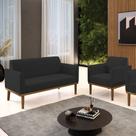 Conjunto Poltrona e Namoradeira Decorativa Isabella Pés Fixo em Madeira Castanho Veludo Preto G19 - Gran Belo Conjunto Poltrona e Namoradeira Decorativa Isabella Pés Fixo em Madeira Castanho Veludo Preto G19 - Gran Belo