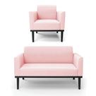Conjunto Poltrona e Namoradeira Decorativa Isabella Pés Fixo em Madeira Preto Suede Rosa Bebê G19 - Gran Belo Conjunto Poltrona e Namoradeira Decorativa Isabella Pés Fixo em Madeira Preto Suede Rosa Bebê G19 - Gran Belo