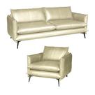 Conjunto Poltrona e Sofá Decorativo Sala de Estar América 3 Lugares 220cm Couro Tiza - Mozzelar
