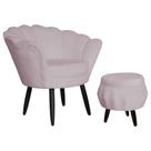 Conjunto Poltrona Estofada Com Puff Sala de Estar Pétala Suede Rose - LM DECOR