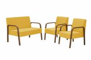 Conjunto Poltrona Luna Braço Madeira D Salla Suede Amarelo