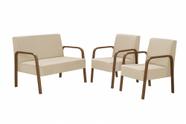 Conjunto Poltrona Luna Braço Madeira D Salla Suede Bege