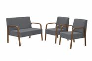 Conjunto Poltrona Luna Braço Madeira D Salla Suede Grafite