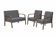 Conjunto Poltrona Luna Braço Madeira D Salla Suede Grafite