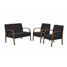 Conjunto Poltrona Luna Braço Madeira D Salla Suede Preto