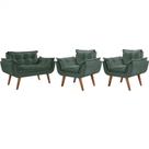 Conjunto Poltronas Decorativas Opalla 1 Namoradeira e 2 Poltronas de 1 Lugar Pés em Madeira D Salla