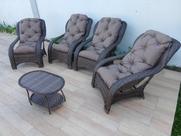 Conjunto Poltronas Descanso Área Externa Jardim Varanda Conforto 5 Peças Almofadas Lisato marrom
