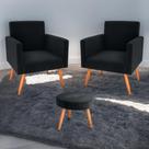 Conjunto Poltronas e Puff Anari Veludo Inca Preto Conjunto Poltronas e Puff Anari Veludo Inca Preto