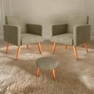 Conjunto Poltronas e Puff Anari Veludo Turkey Cappuccino