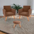 Conjunto Poltronas e Puff Iara Veludo Ferrugem