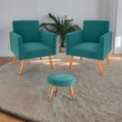 Conjunto Poltronas e Puff Iara Veludo Verde Menta