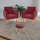 Conjunto Poltronas e Puff Iara Veludo Vinho