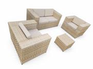 Conjunto Poltronas e Sofá de Fibra Sintética cor Palha e Almofadas Acquablock Jardim Varanda Área Externa