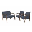 Conjunto Poltronas Jade Braço Madeira Suede Azul Bic