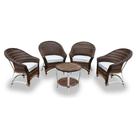 Conjunto Poltronas Jardim Bali Fibra Sintética Alumínio 4 Poltronas e Mesa Centro - Tecido Duna Cru