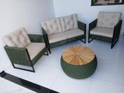 Conjunto Poltronas Sofá e Mesa em Corda Náutica Cor Verde Militar Jardim Varanda Sacadas Sala Star Conjunto Poltronas Sofá e Mesa em Corda Náutica Cor Verde Militar Jardim Varanda Sacadas Sala Star