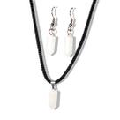 Conjunto Pontinha Colar e Brinco Quartzo Leitoso Prateado