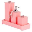 Conjunto Porta Escova De Dentes Dispenser Sabonete Líquido Porta Algodão E Bandeja Decorativa Kit Rosa Com Strass Decoração