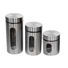 Conjunto Porta Mantimentos 3 Potes Vidro e Inox c Tampa