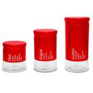 Conjunto Porta Mantimentos com 3 Potes Will em Inox e Vidro Vermelho - D0309 - DOLCE HOME