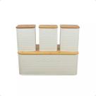 Conjunto Porta Pão Bambu 3 Potes White Bh23353