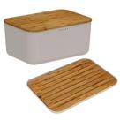 Conjunto Porta Pão com Tampa Caixa 33cm E Tábua Migalheira Bege Base Bambu 33x23cm Lume Ou