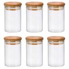 Conjunto Pote Hermético Boro Tampa Bambu 110ml 6 Peças