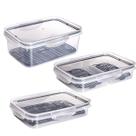 Conjunto Pote Hermético Com Escorredor 3 Peças 2 Divisórias Porta Frios Organize Sua Geladeira