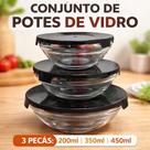 Conjunto Potes de Vidro com 3 Peças 200ml 350ml e 450ml com Tampa Transparente Fácil de Limpar