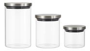 Conjunto Potes Herméticos Vidro 3un Tampa Inox Belo Vidro Conjunto Potes Herméticos Vidro 3un Tampa Inox Belo Vidro