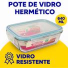 Conjunto Potes Retangular Hermético 640ml Microondas Vidro Resistente A Variações De Temperatura Marmita Pote Freezer