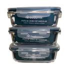 Conjunto Potes Retangular Hermético 640ml Microondas Vidro Resistente A Variações De Temperatura Marmita Pote Freezer