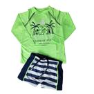 Conjunto Praia Camisa Manga Longa e Sunga Verde UV 50+ -