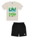 Conjunto Praia Camiseta E Bermuda Cinza E Preto Abrange