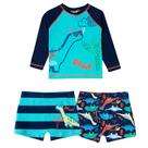 Conjunto Praia Infantil Camiseta e 2 Sungas Proteção UV Dino Azul Escuro Tip Top