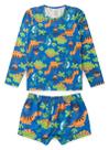 Conjunto Praia Infantil Menino Azul Royal Camiseta Manga Longa e Sunga Safari Tropical