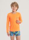 Conjunto Praia Infantil Menino Laranja Camiseta Manga Longa e Sunga Prancha de Surf