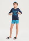 Conjunto Praia Infantil Menino Marinho Camiseta Manga Longa e Sunga Coqueiros do Mar